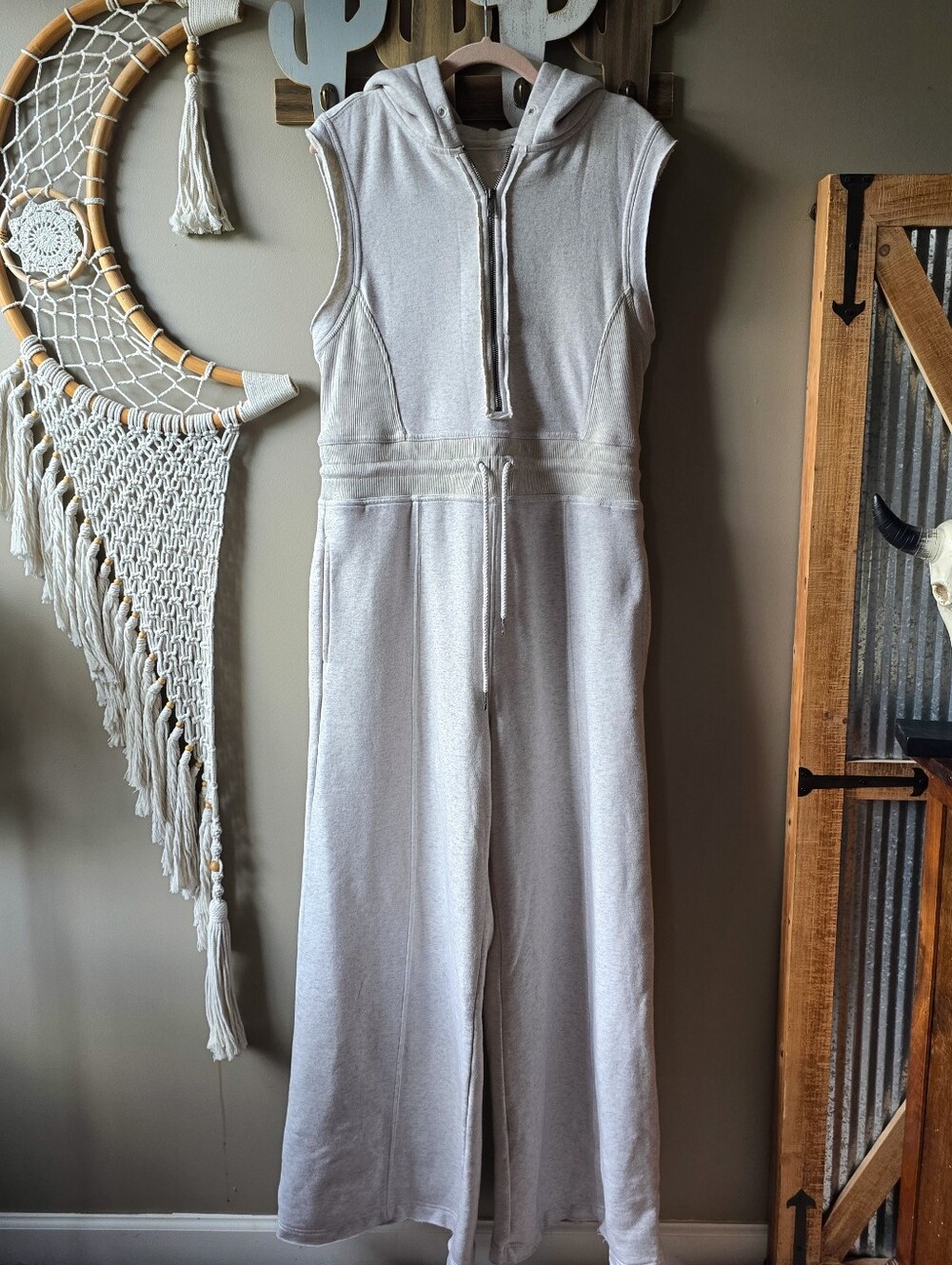 Free People Movement Making It Hooded Wide Leg Jumpsuit Heathered Grey - Picture 4 of 9